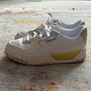 Puma White and Pink Sneakers with Cream Detail